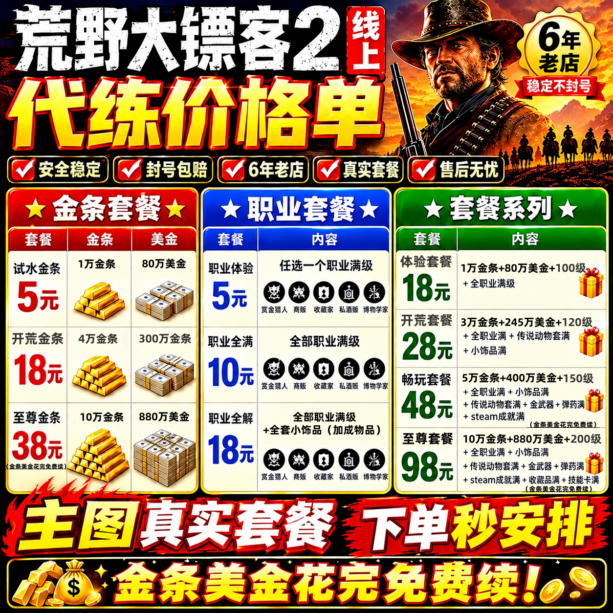PC荒野大镖客2在线模式ol大表哥金币等级线上刷金条钱美元