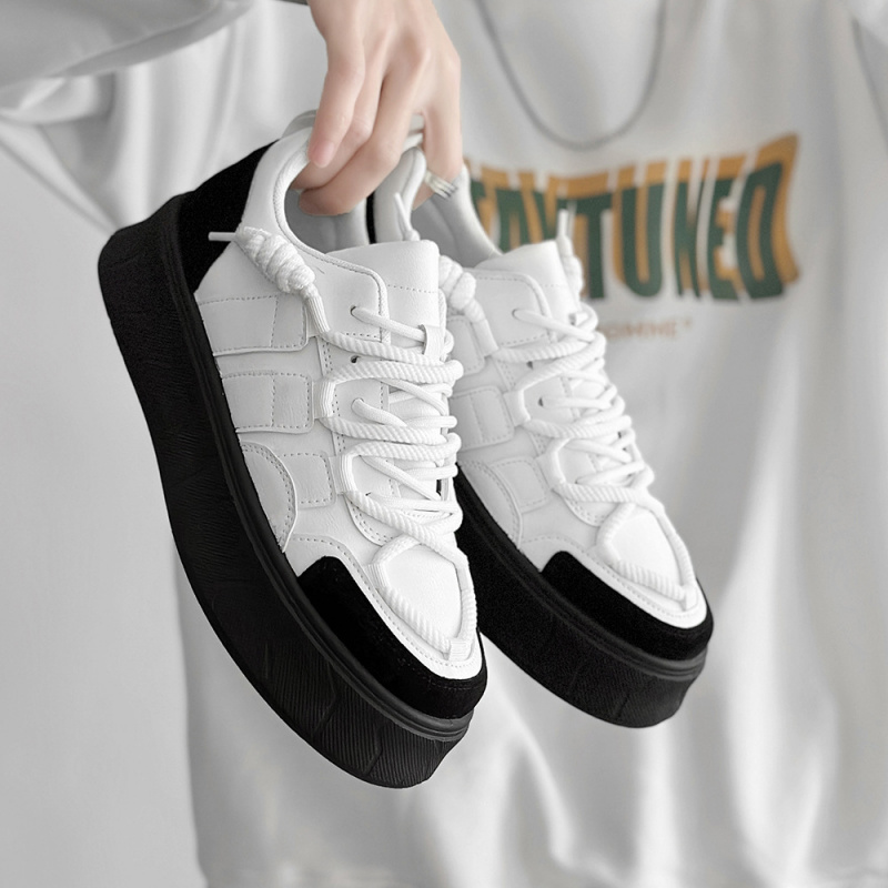 古雀文艺轻复古男鞋拼色潮流板鞋新款2024夏秋新品男士板鞋