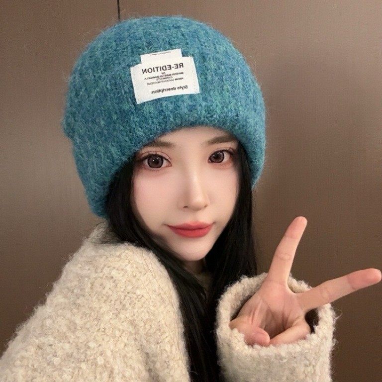 毛线帽女款宽松大头围显脸小冬天护耳韩版素颜百搭保暖针织堆堆帽