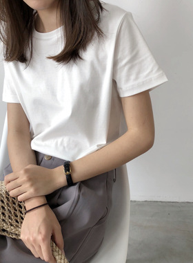 夏装新款白色t恤女修身纯色圆领简约打底衫显瘦cec短袖上衣潮