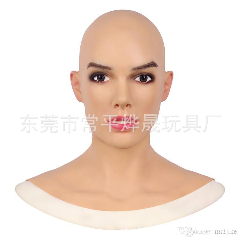 独立站新款乳胶光头美女面具头套万圣节角色扮演道具面具搞怪面具