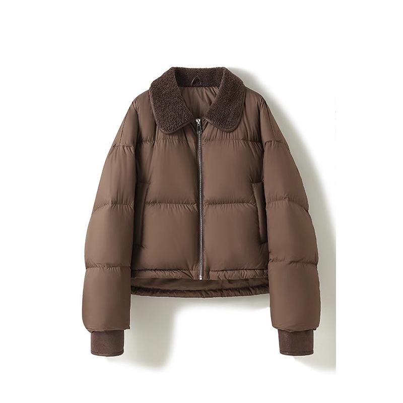 泡芙拼接皮毛一体短款羽绒服