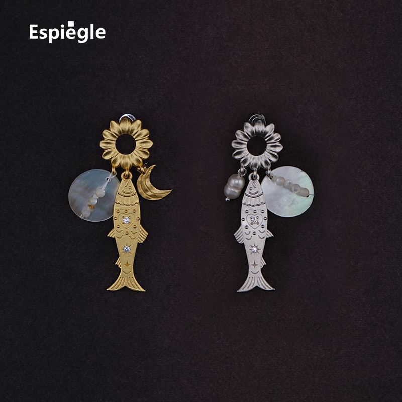 Espiegle【新品】三文鱼与白天的眼睛系列birbal不对称珍珠耳饰