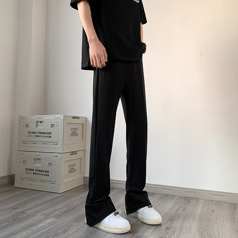 美式vibe裤子男排扣开叉微喇西裤