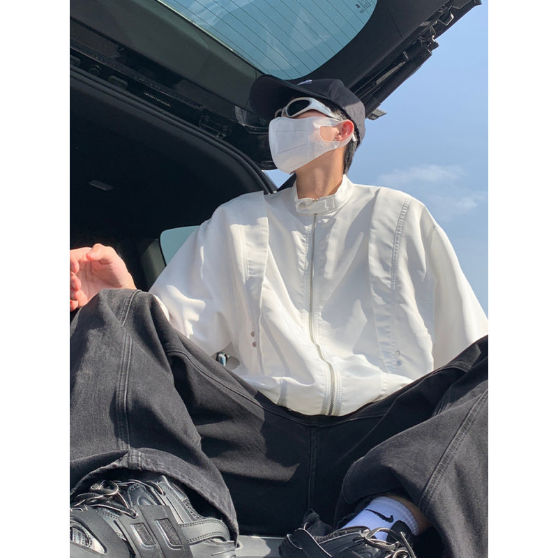 Vintage拉链短袖衬衫男夏季