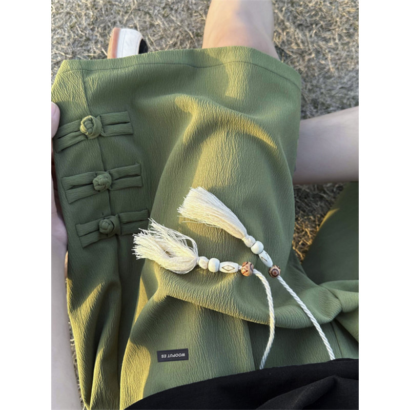 新中式军绿色盘扣短裤男