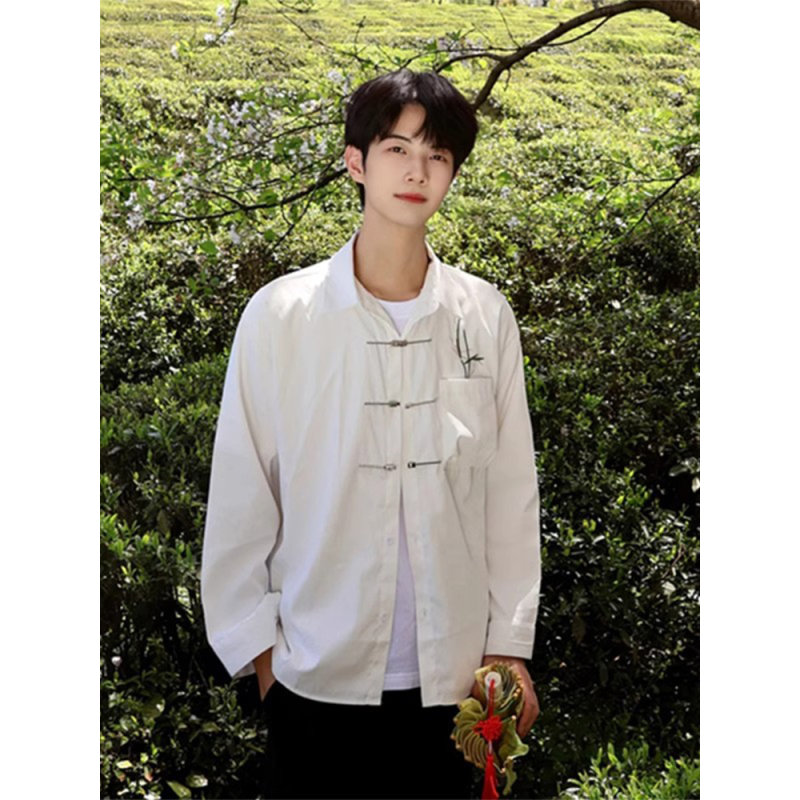 轻国潮翠竹刺绣衬衣春季