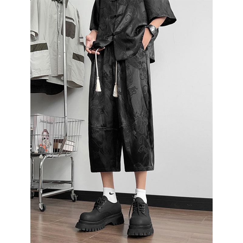 新中式国风龙印提花短裤