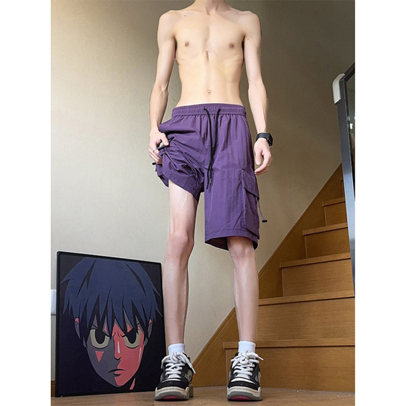 乌梅紫色工装短裤男款夏季