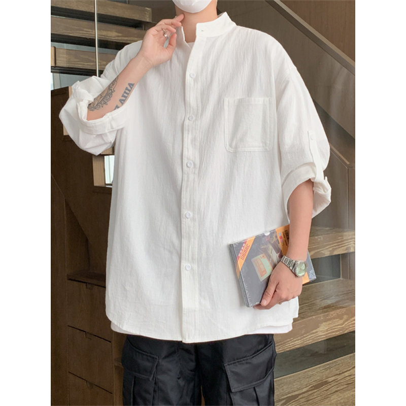 白色立领衬衫男潮牌设计感