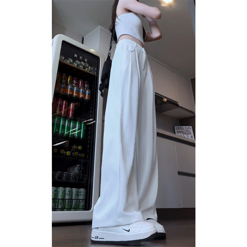 纯白色高腰西装裤男春季