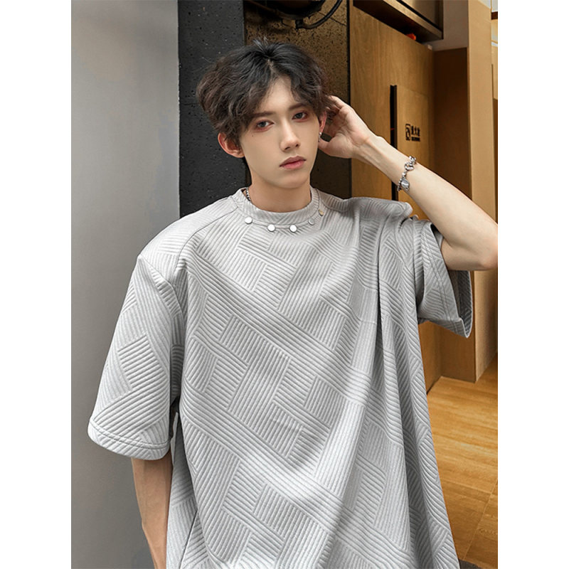 肌理感铆钉小领口短袖T恤