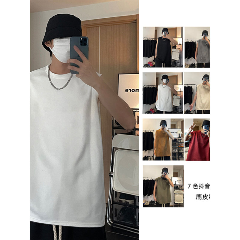 300g麂皮绒重磅无袖背心男