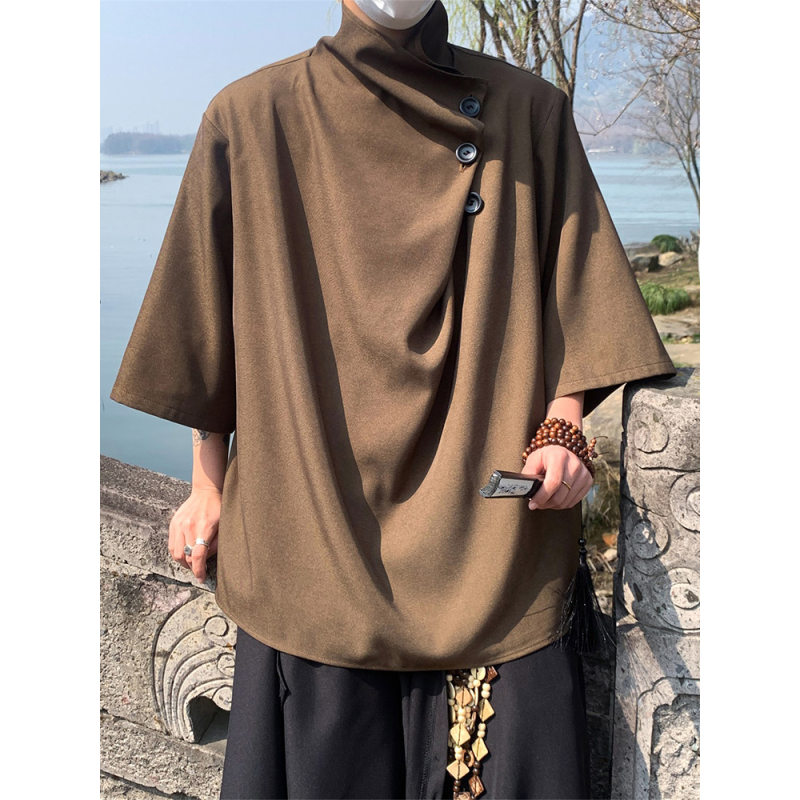 新中式纽扣设计不规则七分袖