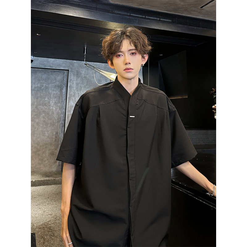 高级感立领新中式男装衬衫夏季