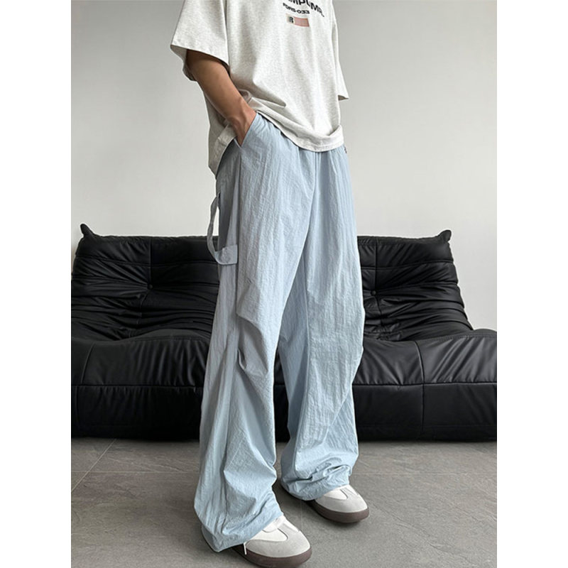 冰川蓝夏季垂感冰凉褶皱裤子