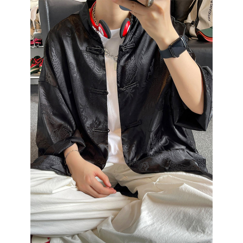 新中式龙纹提花盘扣衬衫冰丝