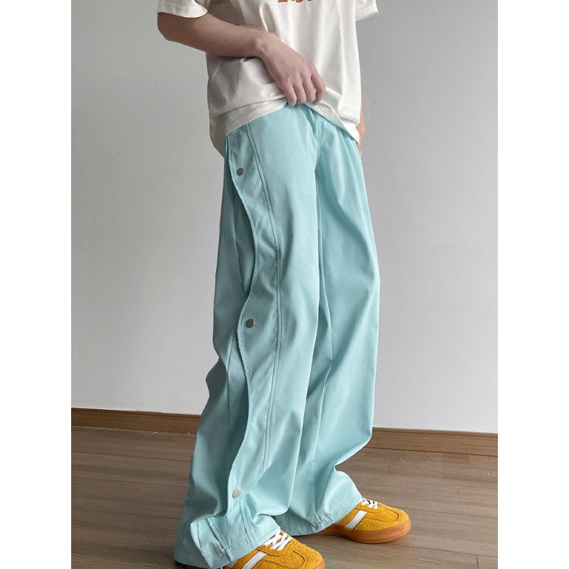 浅蓝色排扣工装裤男款夏季