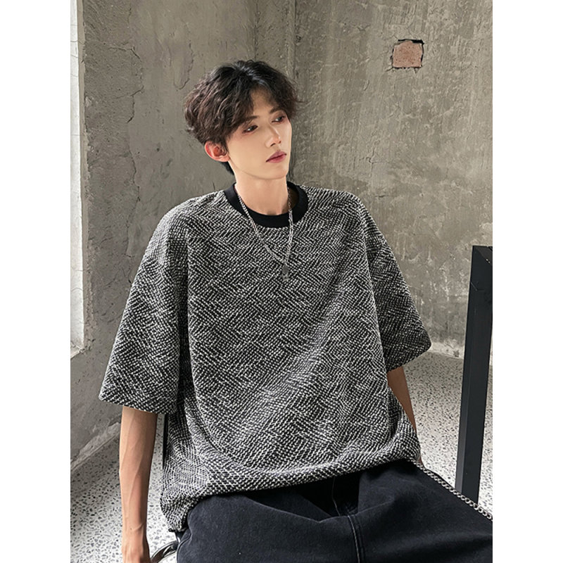 肌理感撞色圆领T恤短袖男夏季