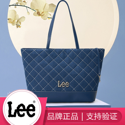 Lee女大容量牛仔帆布托特包大学生上课通勤包单肩斜挎包妈咪包