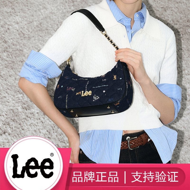 Lee 女新款牛仔帆布腋下包单肩手提法棍月牙包新月通勤包
