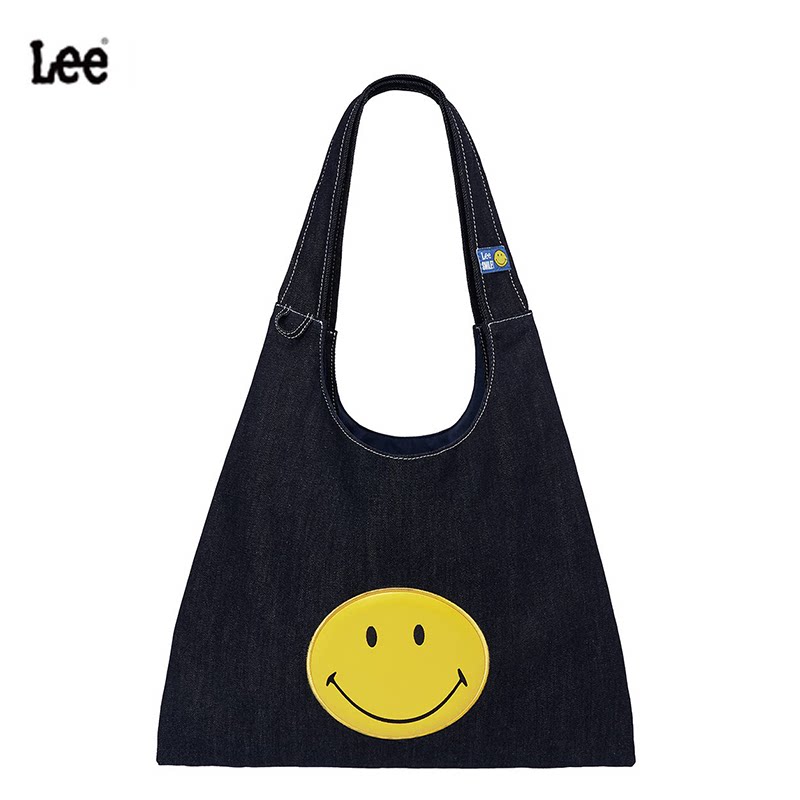 Lee x smiley笑脸包牛仔帆布托特包购物袋黄子弘凡同款学生上课包图片