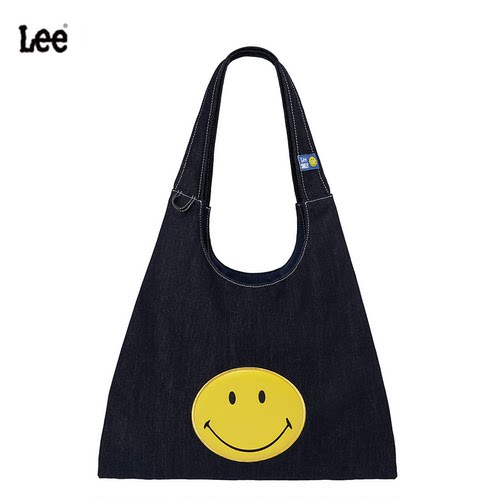Lee x smiley笑脸包牛仔帆布托特包购物袋黄子弘凡同款学生上课包
