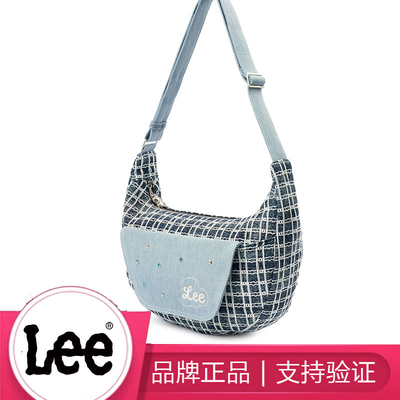 Lee秋冬牛仔帆布豌豆包大容量单肩包斜挎背包通勤上课包托特包