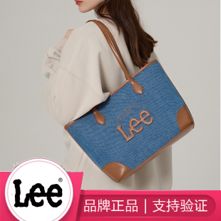 Lee牛仔帆布托特包女大容量通勤包单肩手拎包大学生上课包