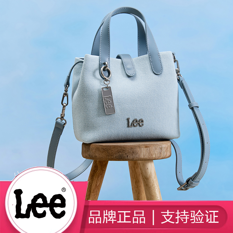 Lee 2025新款女牛仔帆布水桶包单肩斜挎包手提包通勤包