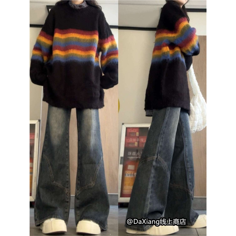 美式复古蓝牛仔裤女春秋2026新款秋冬宽松慵懒直筒阔腿微喇裤夏季