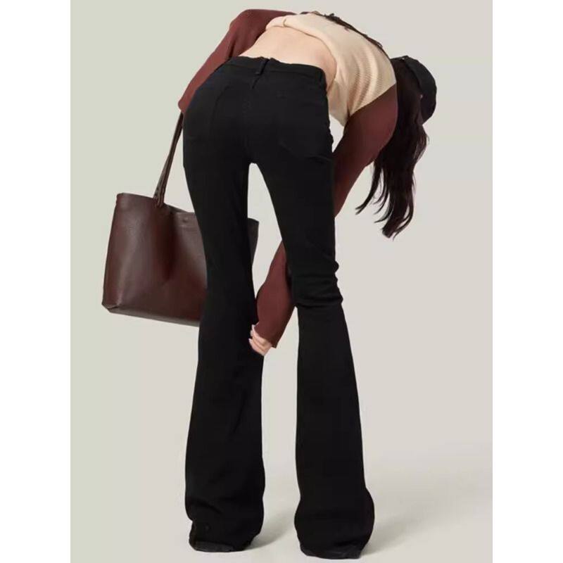 微喇牛仔裤女春季新款胖mm弹力遮肉马蹄裤梨形身材大码黑色喇叭裤