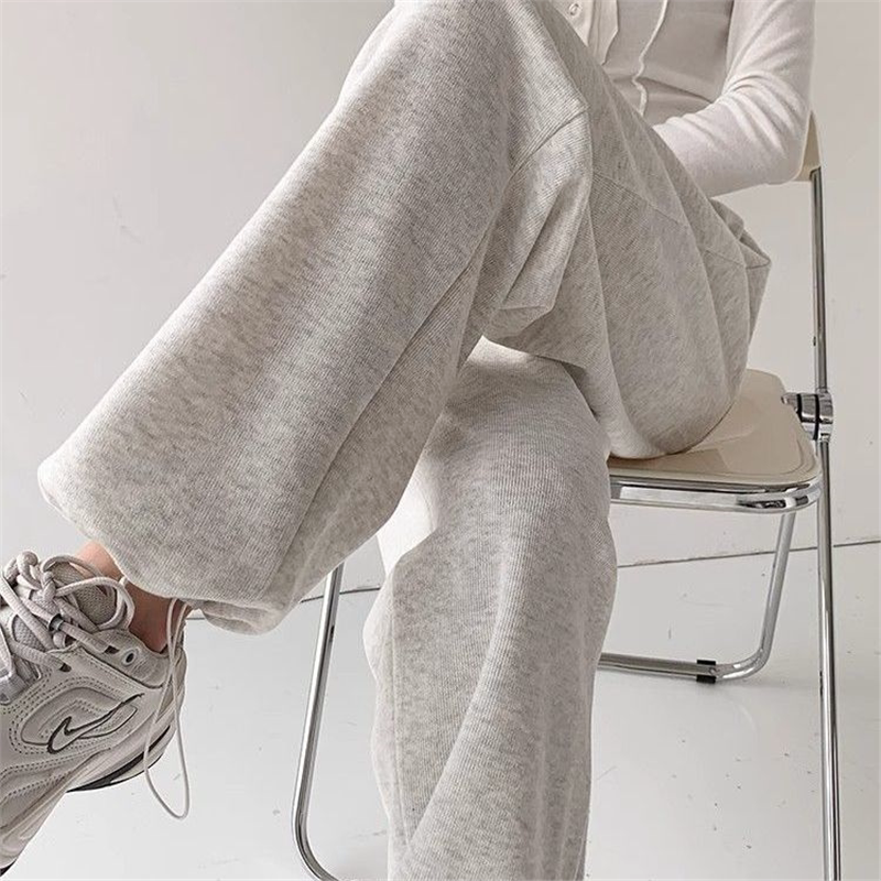 运动裤女春季2026新款美式高腰抽绳宽松休闲秋冬加绒白灰色卫裤子