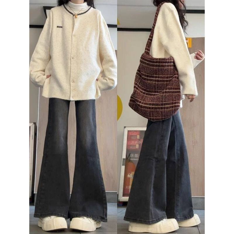 美式高街微喇叭牛仔裤女春秋2026新款直筒窄版秋冬阔腿裤子女夏季