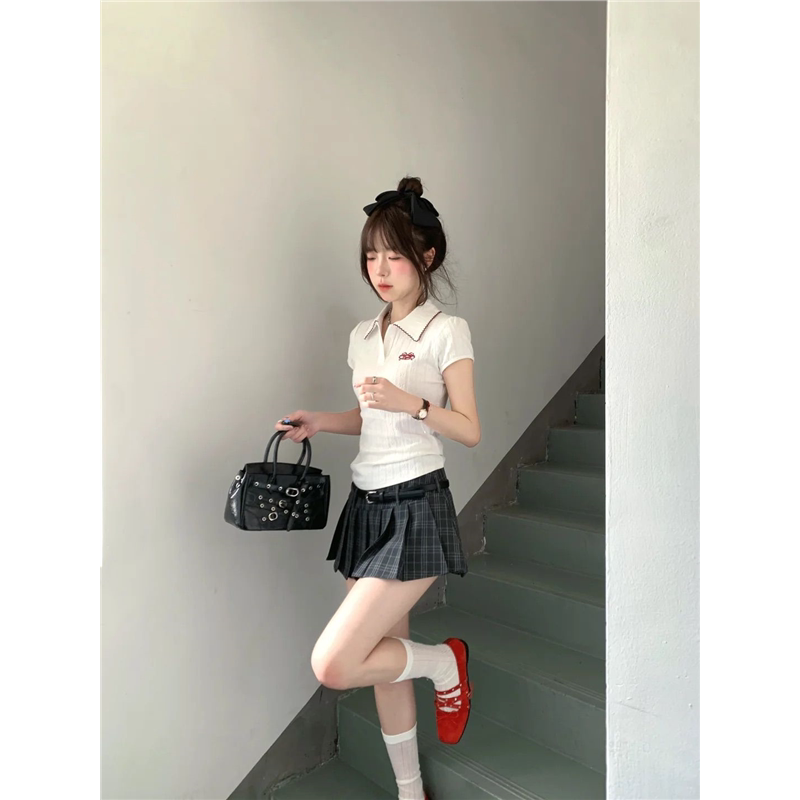 日系学院风休闲运动套装女2025夏季短袖polo衫短裙少女减龄两件套