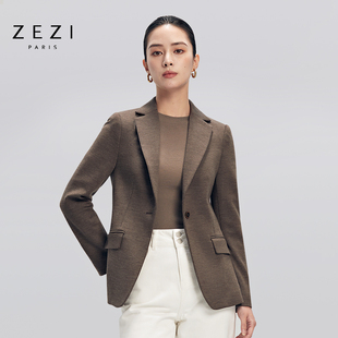 通勤上衣 黑色高端针织西服高级感弹力修身 外套女新款 zezi羊毛西装