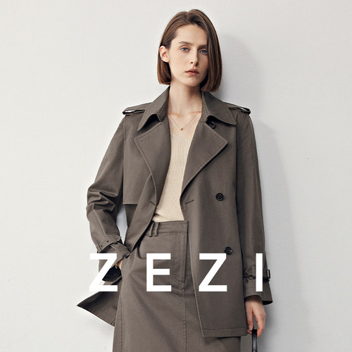 zezi短款风衣外套女纯棉双排扣