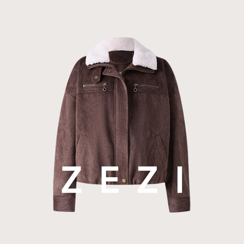 zezi绒感翻领长袖夹克短款显瘦干练秋冬新款复古气质女士保暖外套,女装/女士精品,短外套,淘宝优惠券,粉丝福利购,淘宝优惠卷