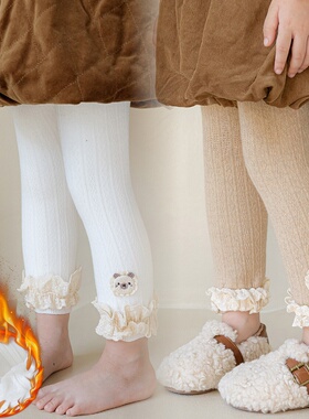 婴儿加绒打底裤秋冬款宝宝加厚大PP裤女童保暖幼儿童白色不连袜子