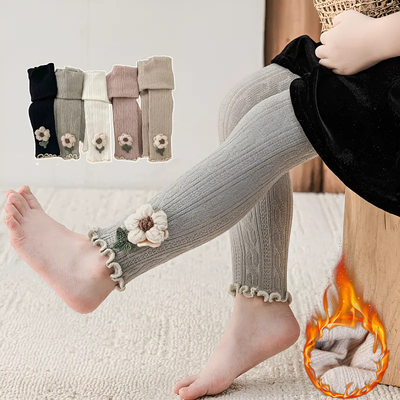 宝宝秋冬加厚薄绒打底裤婴儿可开裆不连袜子女童白色加绒儿童袜裤