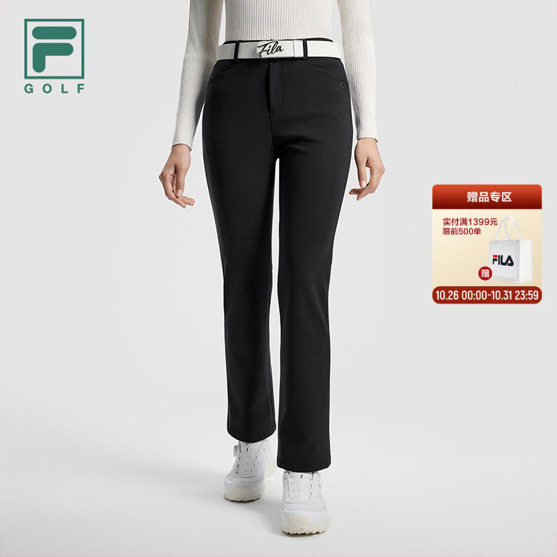 FILA 斐乐高尔夫修身微喇长裤26冬季新款女士梨形身材针织运动裤