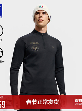 FILA 斐乐官方男子长袖T2025冬季新款滑雪运动健身加绒打底长T