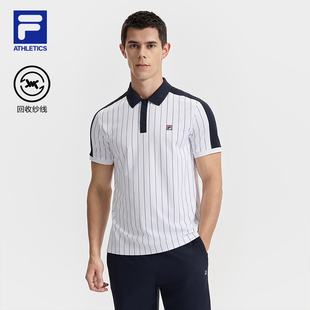 新款 FILA 2025夏季 斐乐官方男子针织短袖 网球运动竖纹上衣 POLO衫