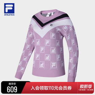 新款 2025春季 网球运动宽松撞色套头毛衣 斐乐官方女子编织衫 FILA