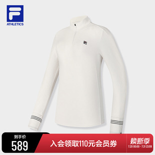 新款 FILA 2025春季 斐乐官方女子针织长袖 网球运动基础半拉链长T 衫