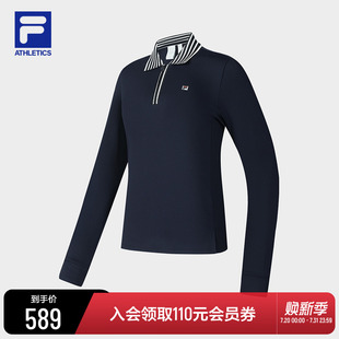 新款 FILA 2025春季 斐乐官方女子针织长袖 网球运动加绒上衣 POLO衫