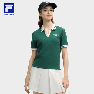 短款 FILA斐乐女子短袖 新款 POLO衫 透气翻领T恤运动上衣女 2025夏季