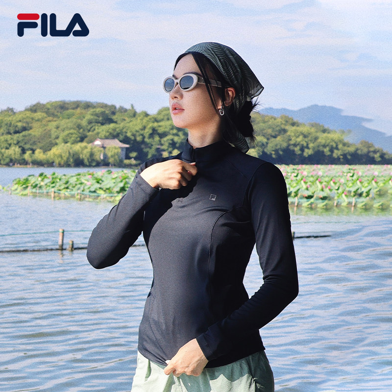 FILA 斐乐官方半拉链修身长袖T恤26秋季新款女士健身跑步运动上衣