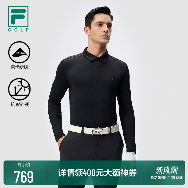 FILA 斐乐官方男子针织长袖POLO衫2025冬新款高尔夫运动防晒上衣 - 封面