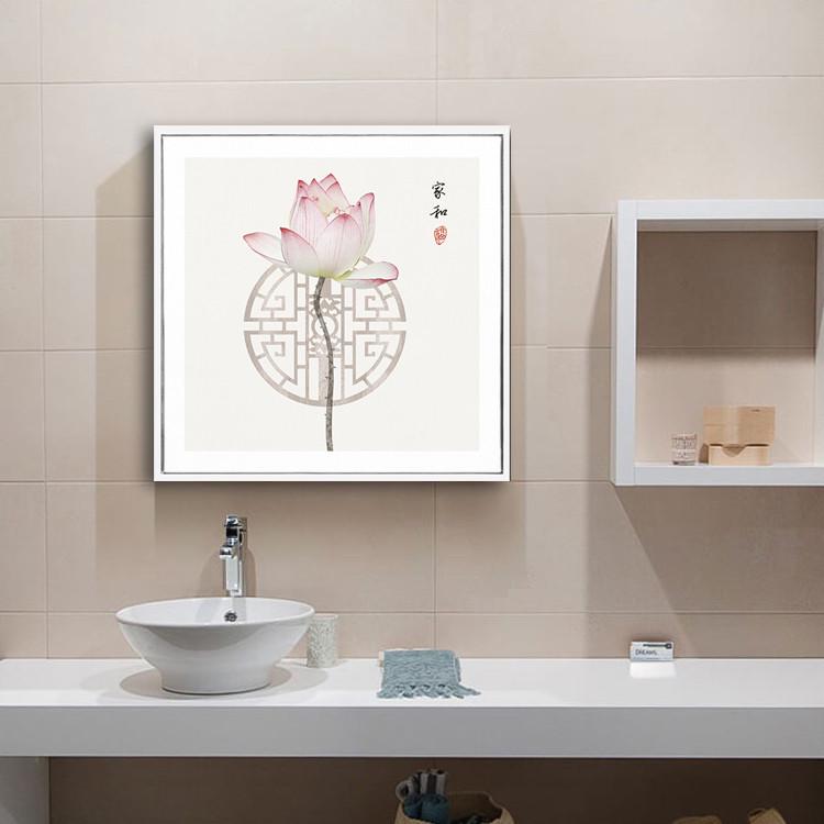 新中式国画荷花装饰画茶座背景墙客厅玄关酒店浴室卫生间莲花挂